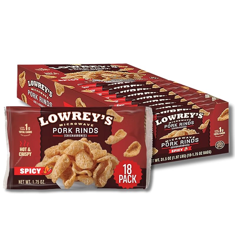 Lowreys Microwave Pork Rinds Bacon Curls Microwave Chicharrones (Pack of 18)