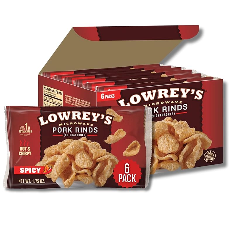 Lowreys Microwave Pork Rinds Bacon Curls Microwave Chicharrones (Pack of 6)